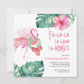 トロピカルホリデーパーティウォーターカラーフラミンゴ 招待状 (正面)