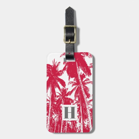 トロピカルホリデーパームツリーズ赤と白イン ラゲッジタグ (正面縦)