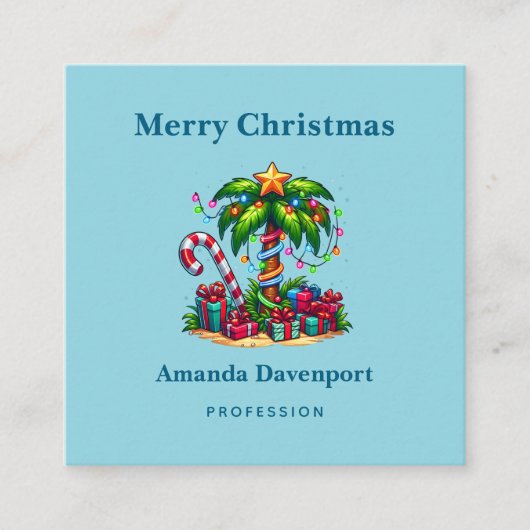 トロピカルホリデーパームツリーメリークリスマス スクエア名刺 (正面)