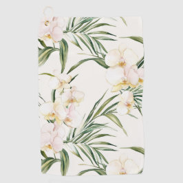 トロピカルホワイトオーキッドフラワーズ ゴルフタオル