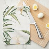 トロピカルホワイトオーキッドフラワーズ ブライダルシャワー キッチンタオル (四つ折り)