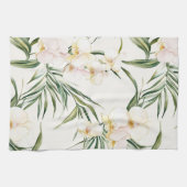 トロピカルホワイトオーキッドフラワーズ ブライダルシャワー キッチンタオル (横)