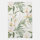 トロピカルホワイトオーキッドフラワーズ ブライダルシャワー キッチンタオル (縦)