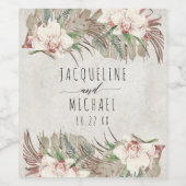 トロピカルホワイトオーキッドフローラビーチデザートズ結婚ーズ ワインラベル (シングルラベル)