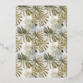 トロピカルホワイトグリーン離れ金ゴールドブライダルシャワー 箔招待状 (裏面)