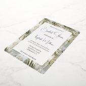 トロピカルホワイトグリーン離れ金ゴールドブライダルシャワー 箔招待状 (回転した状態)