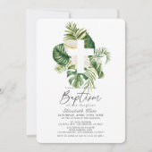 トロピカルホワイトハイビスカス＆クロスボタニカル洗礼 招待状 (正面)