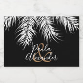 トロピカルホワイトパームオンブラックバックグラウンドミニ スパークリングワインラベル (シングルラベル)