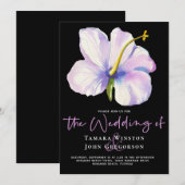 トロピカルホワイトフラワーパープルブラックビーチウェディング 招待状 (正面/裏面)