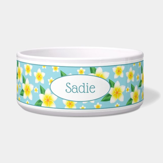 トロピカルホワイトフランギパニ花と名前をカスタムする ボウル (正面)