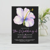 トロピカルホワイトフローラパープルブラックビーチ結婚式 招待状 (スタンド正面)