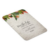 トロピカルホワイトブリックの結婚式の日付を保存 マグネット (右側)