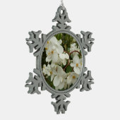 トロピカルホワイトベゴニアフローラ スノーフレークピューターオーナメント (左)