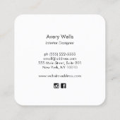 トロピカルホワイト海コーラルロゴインテリアデザイナー スクエア名刺 (裏面)