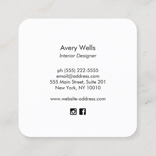 トロピカルホワイト海コーラルロゴインテリアデザイナー スクエア名刺 (裏面)