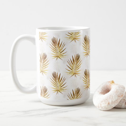 トロピカルホワイト金ゴールドパーム葉ズグリーンリー コーヒーマグカップ (ドーナツ)