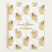 トロピカルホワイト金ゴールドパーム葉ズグリーンリー プランナー手帳 (正面)