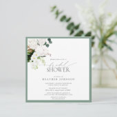 トロピカルホワイト&グリーンウォーターカラーブライダルシャワー 招待状 (スタンド正面)