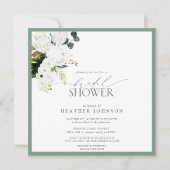 トロピカルホワイト&グリーンウォーターカラーブライダルシャワー 招待状 (正面)