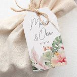 トロピカルボタニカルウォーター結婚式の引き出物 ギフトタグ<br><div class="desc">これらのエレガントな結婚式の贈り物/メッセージカードは、ヤシのやハイビスカスなど豪華な水葉色のボタニカルを特徴としている。そのタイポグラフィはまだクラシックモダンだ。これは、熱帯またはビーチの目的地の結婚式のための完璧なデザインである。アイテムの調整については、コレクションを参照。</div>