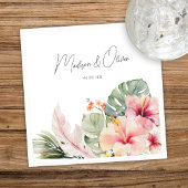 トロピカルボタニカルゴージャスな水の結婚色の スタンダードカクテルナプキン