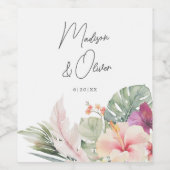 トロピカルボタニカルゴージャスな水の結婚色の ワインラベル (シングルラベル)