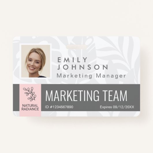 トロピカルボタニカルピンク美しい写真&ロゴスタッフ バッジ (正面)