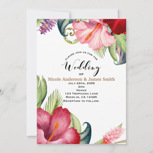 トロピカルボタニカルフローラアロハ結婚式招待状 招待状 (正面)