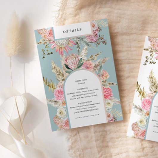 トロピカルボヘミアティール(緑がかった色)披露宴詳細カード エンクロージャーカード