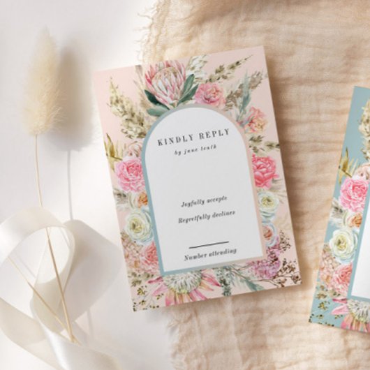 トロピカルボヘミアン赤面垂直RSVPカード 出欠カード