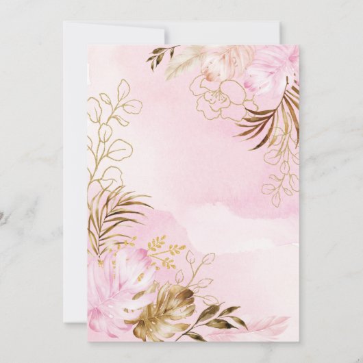 トロピカルボホサファリベビーガール赤面金ゴールドシャワー 招待状 (裏面)