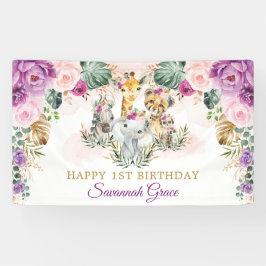 トロピカルボホジャングルサファリアニマルズハッピーバースデー 横断幕