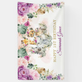 トロピカルボホジャングルサファリアニマルズハッピーバースデー 横断幕 (縦)