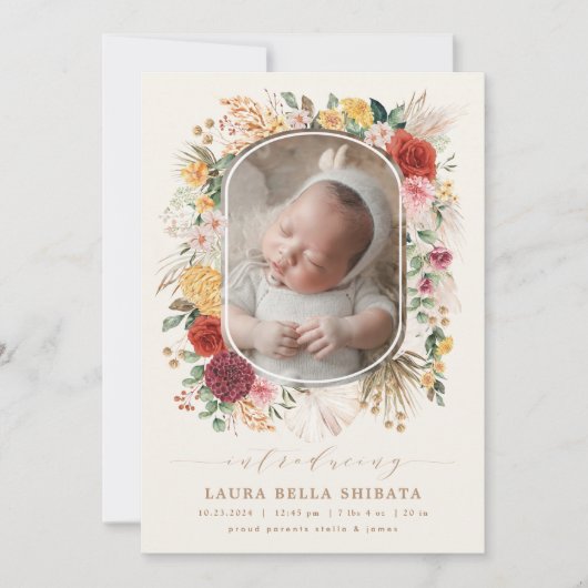 トロピカルボホパンパスフラワー誕生のお知らせ 招待状 (正面)