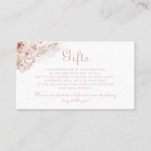 トロピカルボホパーム葉バラウェディングギフト エンクロージャーカード (正面)