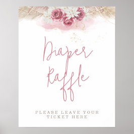 トロピカルボホピンクローズベビーシャワーオムツラッフル ポスター