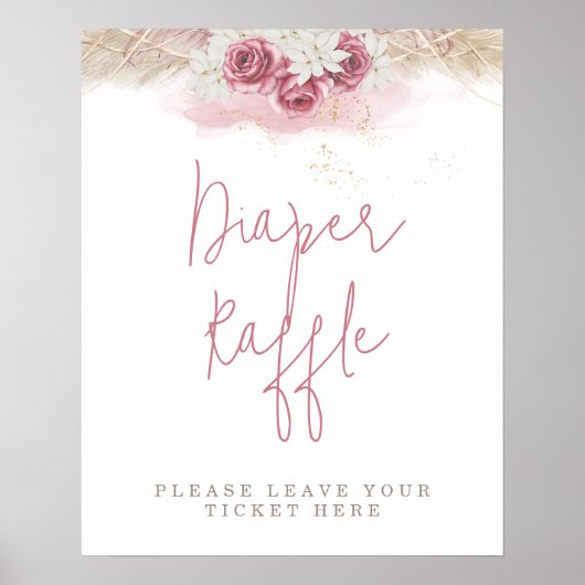 トロピカルボホピンクローズベビーシャワーオムツラッフル ポスター (正面)