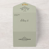 トロピカルボホフローラアーチセージグリーン結婚ズ オールインワン招待状 (外側)