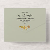 トロピカルボホフローラアーチセージグリーン結婚ズ オールインワン招待状 (裏面)