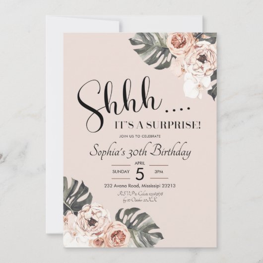 トロピカルボホフローラサプライズ誕生日招待状 招待状 (正面)