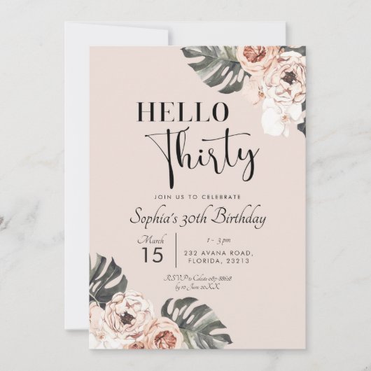 トロピカルボホフローラハローサーティー誕生日 招待状 (正面)