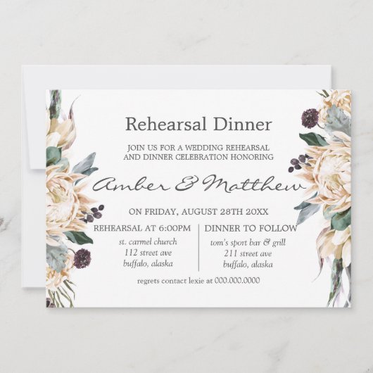 トロピカルボホホワイトプロテアリハーサルディナーインヴィータ 招待状 (正面)