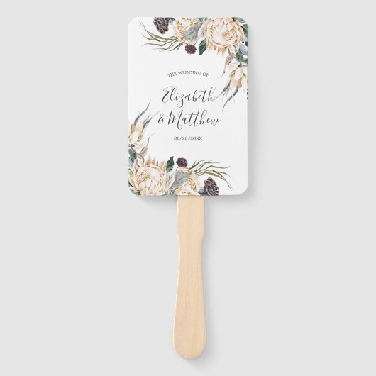 トロピカルボホホワイトプロテア結婚の感謝 ハンドファン (正面)