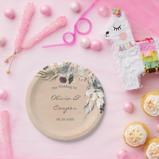 トロピカルボホホワイトプロテア結婚フローラ ペーパープレート (パーティー)