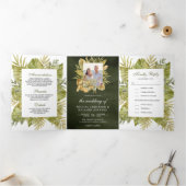 トロピカルボホ乾燥パームオリーブグリーン結婚写真 三つ折り招待状 (内部)