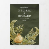 トロピカルボホ乾燥パームオリーブグリーン結婚写真 三つ折り招待状 (カバー)