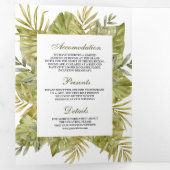 トロピカルボホ乾燥パームオリーブグリーン結婚写真 三つ折り招待状 (内部最初)