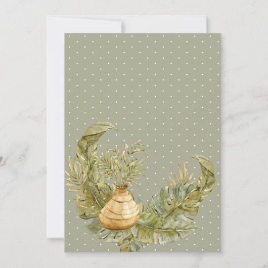 トロピカルボホ乾燥パームセージ緑の写真結婚の数 招待状 (裏面)