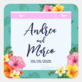 トロピカルボーディングパス目的地の結婚式 スクエアシール (正面)