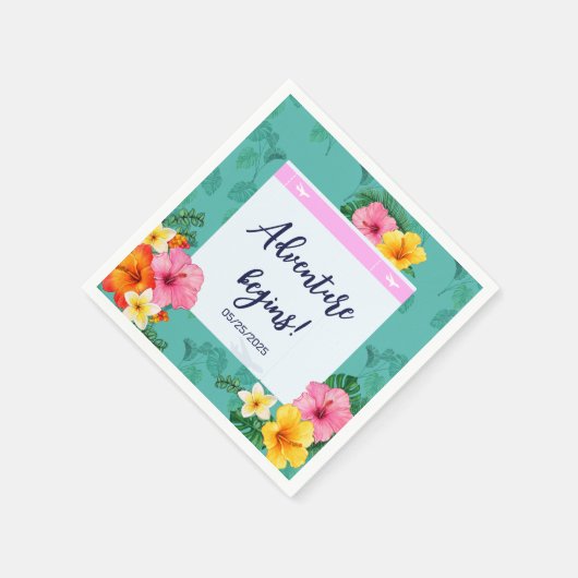 トロピカルボーディングパス目的地の結婚式 スタンダードカクテルナプキン (角)